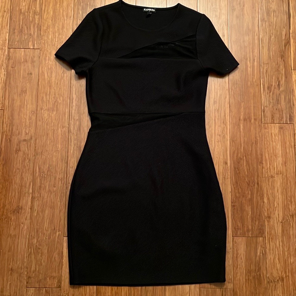 Express Sexy Black Sheath Dress with Peek a Boo Mesh